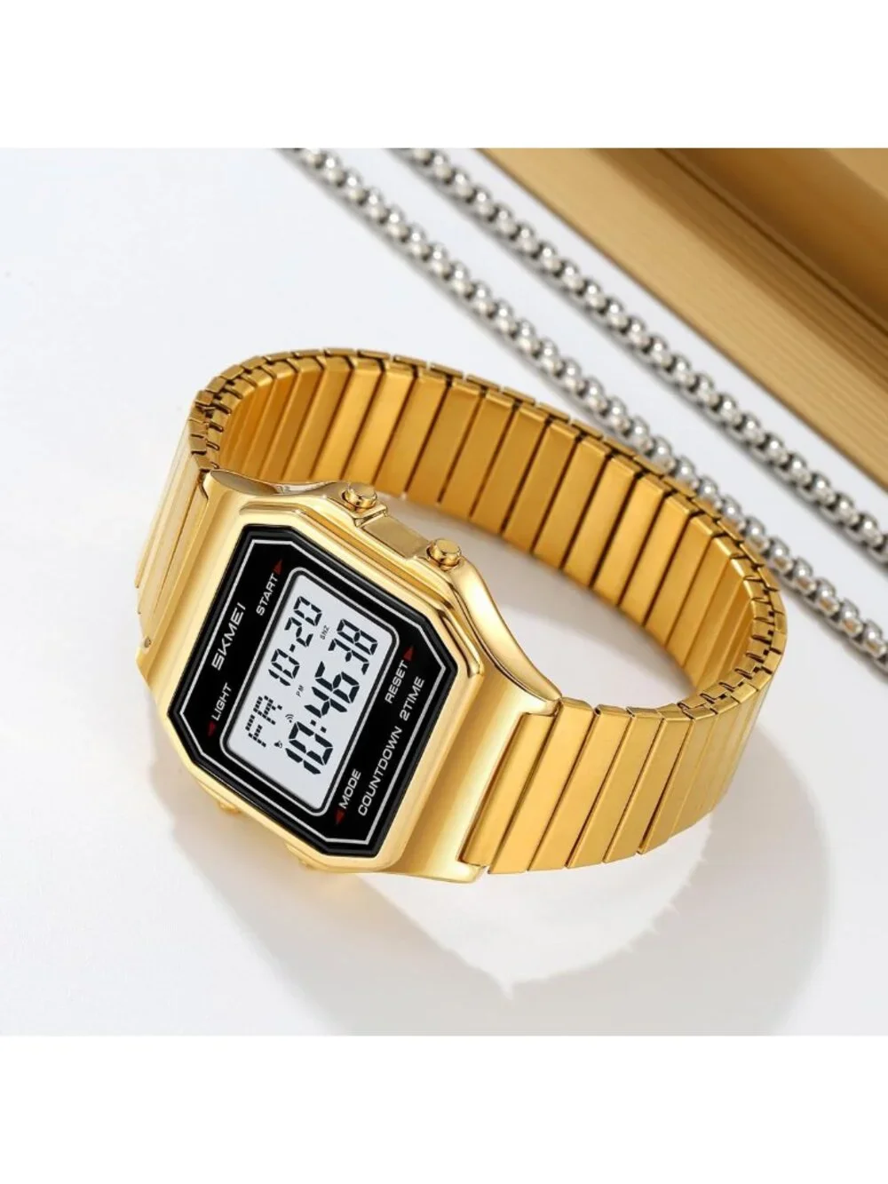 Unisex Retro Y2K Square Face Digital Watch - Waterproof, LED Backlight, Alarm